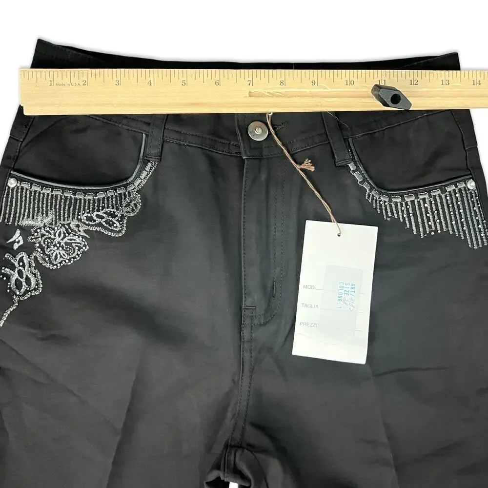 Otto Gi Italy Black Silver Embellished Pockets Bootcut Pants sz 38 / 8 NEW Tags - Picture 7 of 15